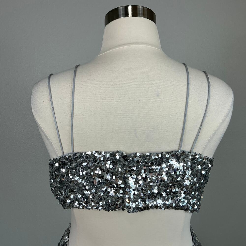 Sachin & Babi Sequined Cut Out Midi A-Line Evening Gown Silver Size 14 Dress - Picture 10 of 13
